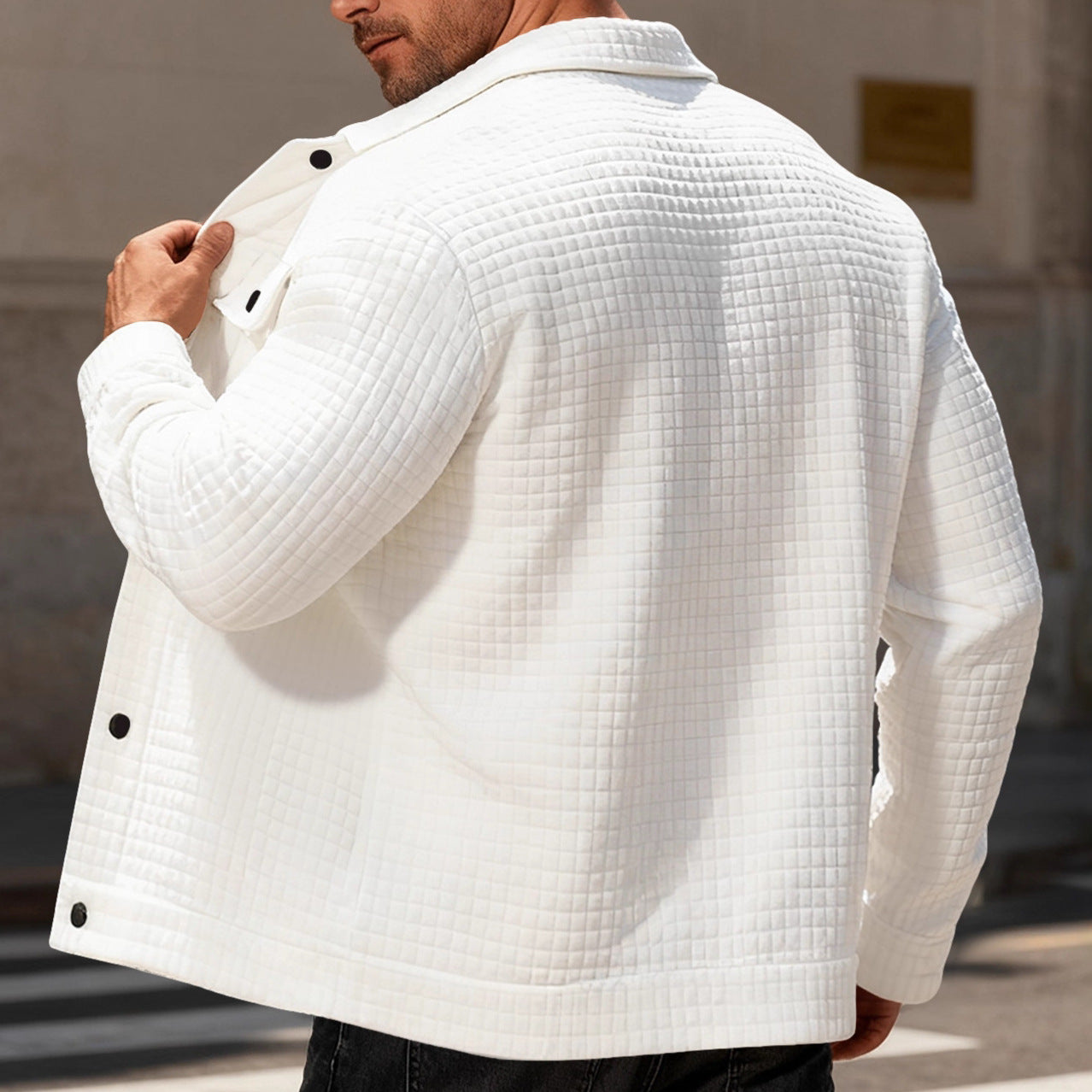 Herren nan gequiltete Hemdjacke im Overshirt-Stil mit Druckknopfleiste und aufgesetzten Brustklappen R&B