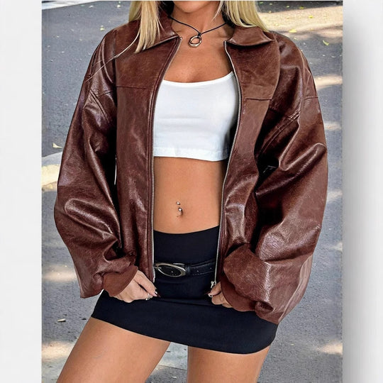 Damen Kunstleder Bomberjacke R&B