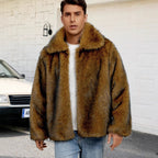 Herren Luxuriöse Kunstpelzjacke mit breitem Revers R&B