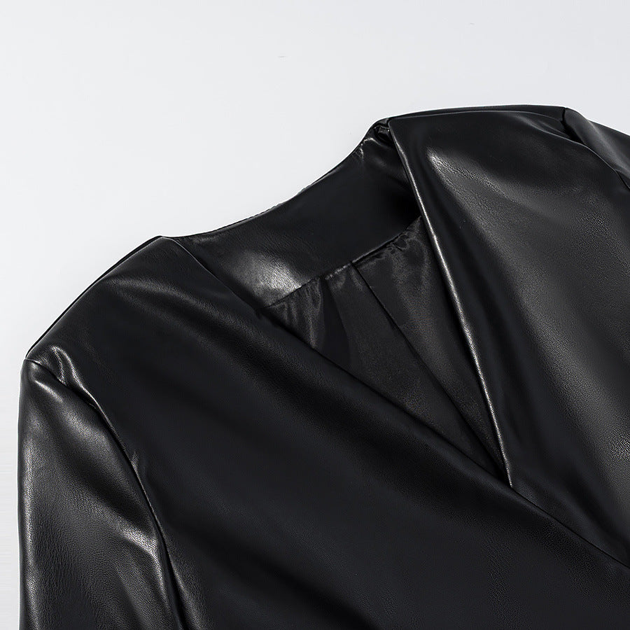 Damen elegante Kunstlederjacke R&B