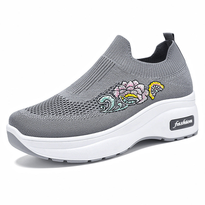 Damen Modische Slip-On Sneakers mit floralem Stickdesign R&B
