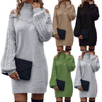 Damen Strickkleid mit Off-Shoulder-Design und einzigartigem Zopfstrick