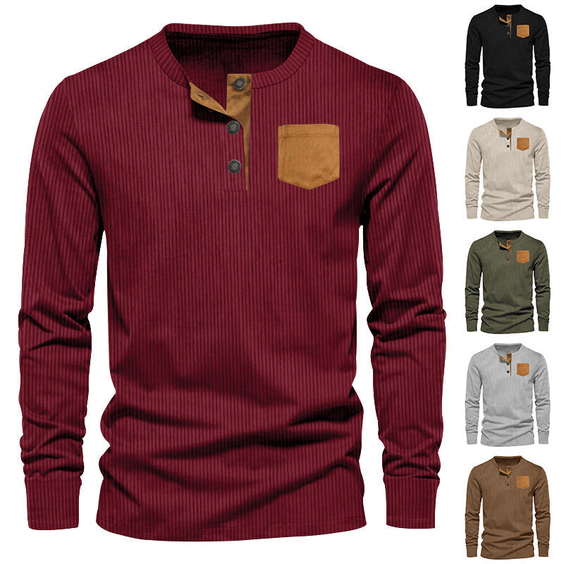 Herren Langarmshirt mit Rippstruktur und bequemem Stehkragen R&B