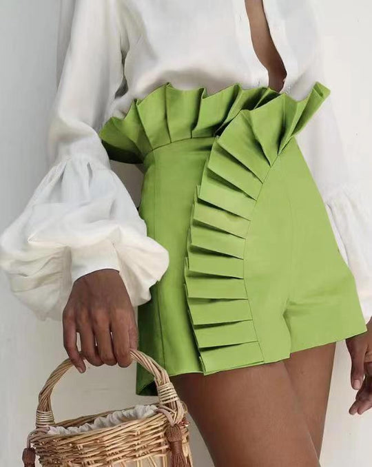 Damen Shorts mit eleganten Rüschendetails und hohem Taillenbund R&B