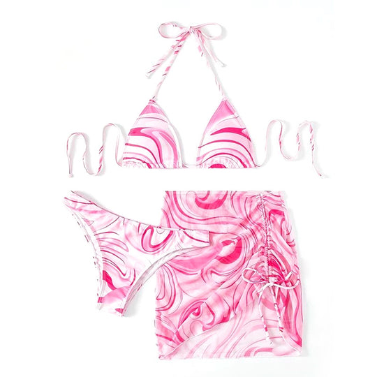 Damen Bikini-Set mit gerafftem Rock und Triangel-Oberteil R&B