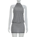 Damen sportliches Wickelkleid mit hochgeschlossenem Schnitt und modischem Streifenmuster R&B