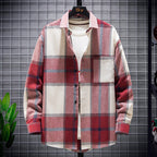 Herren nan kariertes Overshirt aus schwerem Flanell mit Brusttasche und lässigem Schnitt R&B