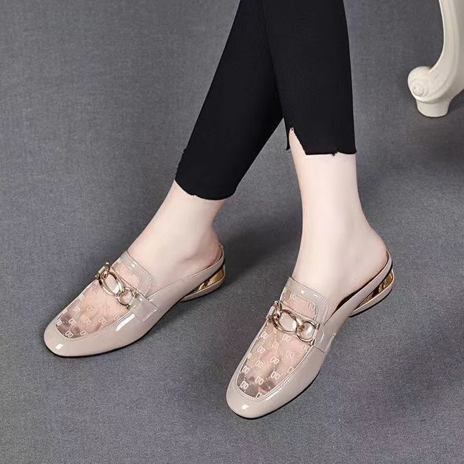 Damen elegante Mules mit transparentem Obermaterial und gildenen Akzenten R&B