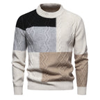Herren Strickpullover mit modernem Zopfmuster und buntem Blockdesign