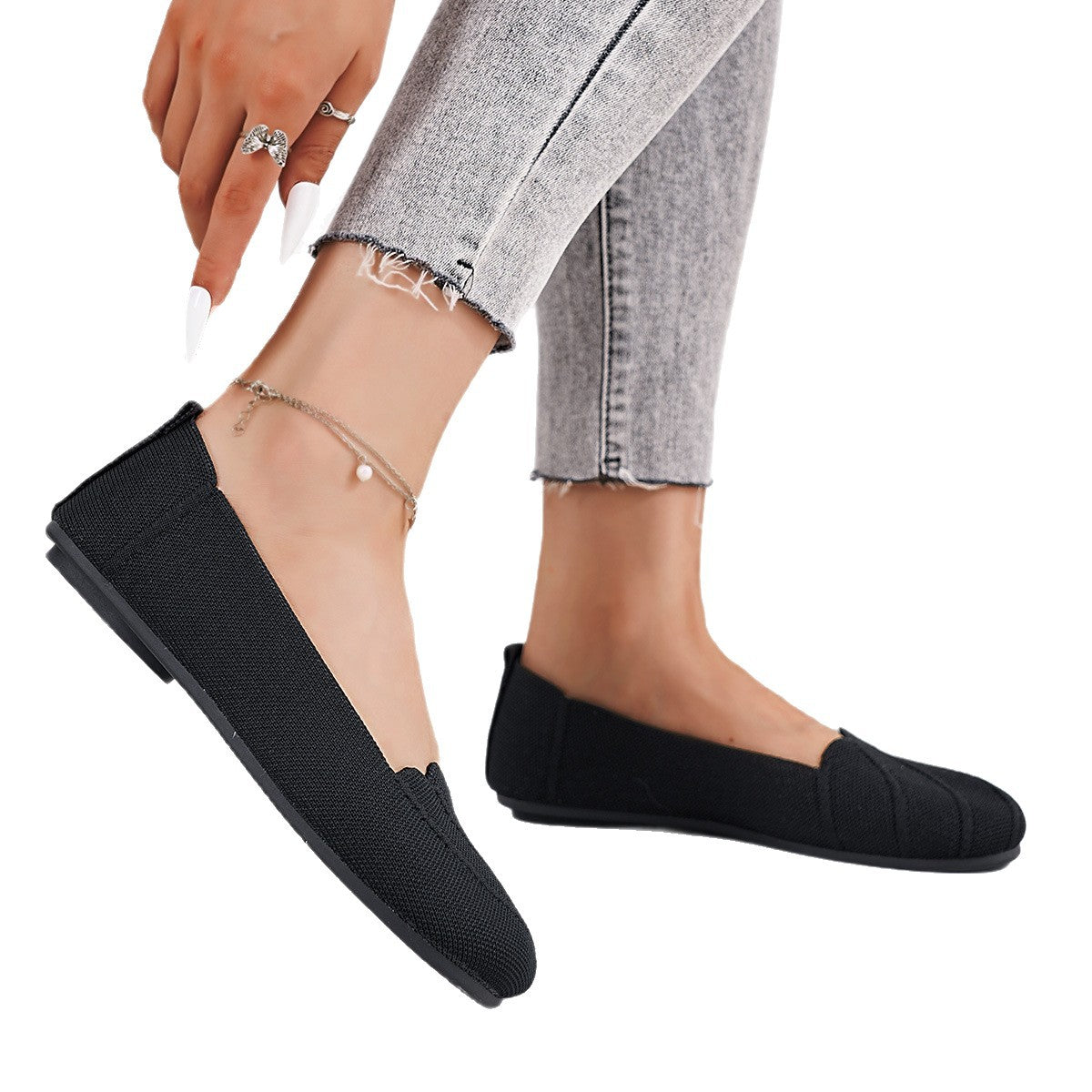 Damen Bequeme Slip-On Ballerinas mit wellenförmigem Design und elastischem Obermaterial R&B