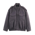 Damen Kunstlederjacke mit praktischen Pattentaschen und modernem Stehkragen R&B