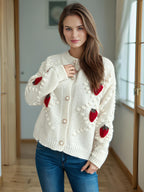 Damen Strickjacke mit verspieltem Erdbeermotiv und Knopfdetails R&B