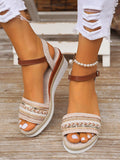 Damen Wedge-Sandalen mit dekorativem Textilband und modischem Absatz R&B