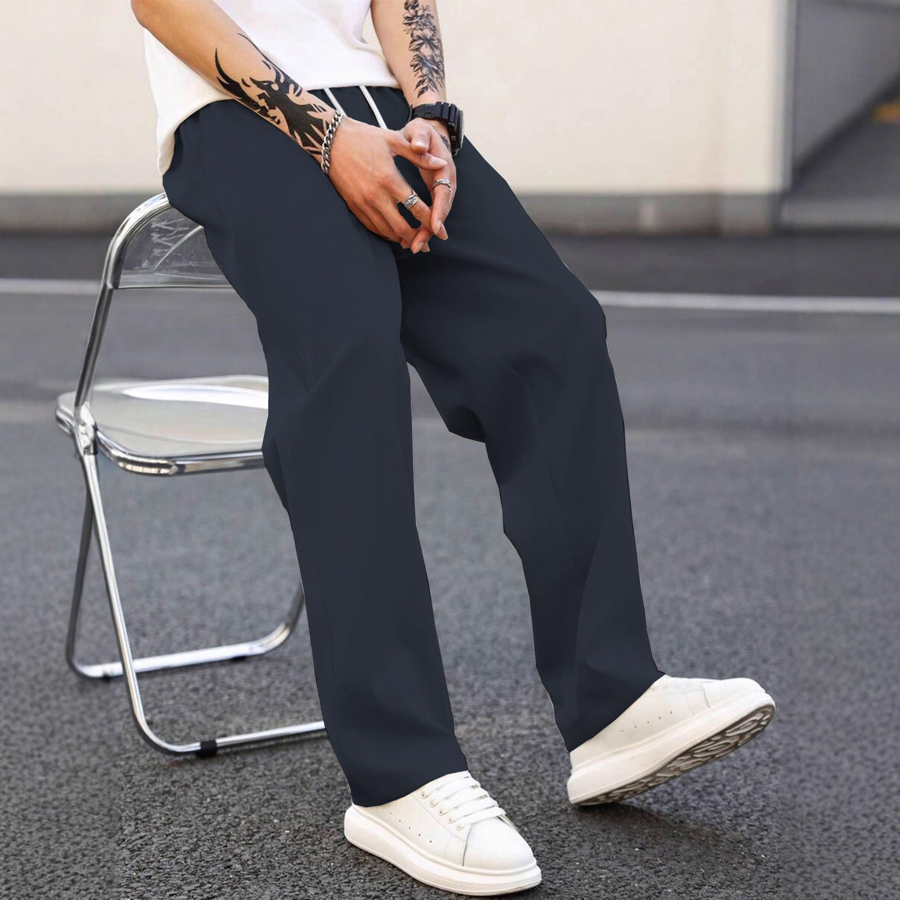Herren modische Freizeithose mit weiter Passform und elastischem Bund R&B