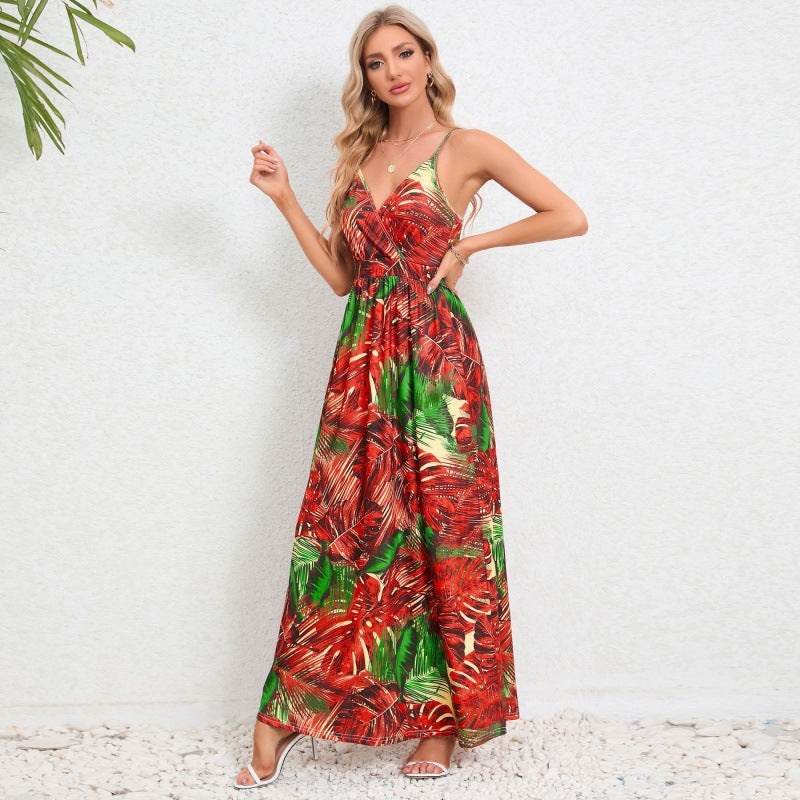 Damen Maxikleid mit floralem Design und schmalen Trägern R&B