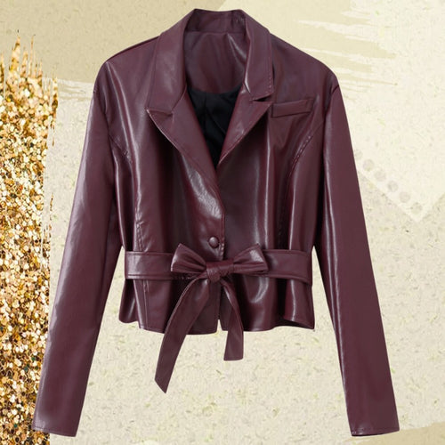 Damen Elegante Kunstlederjacke R&B