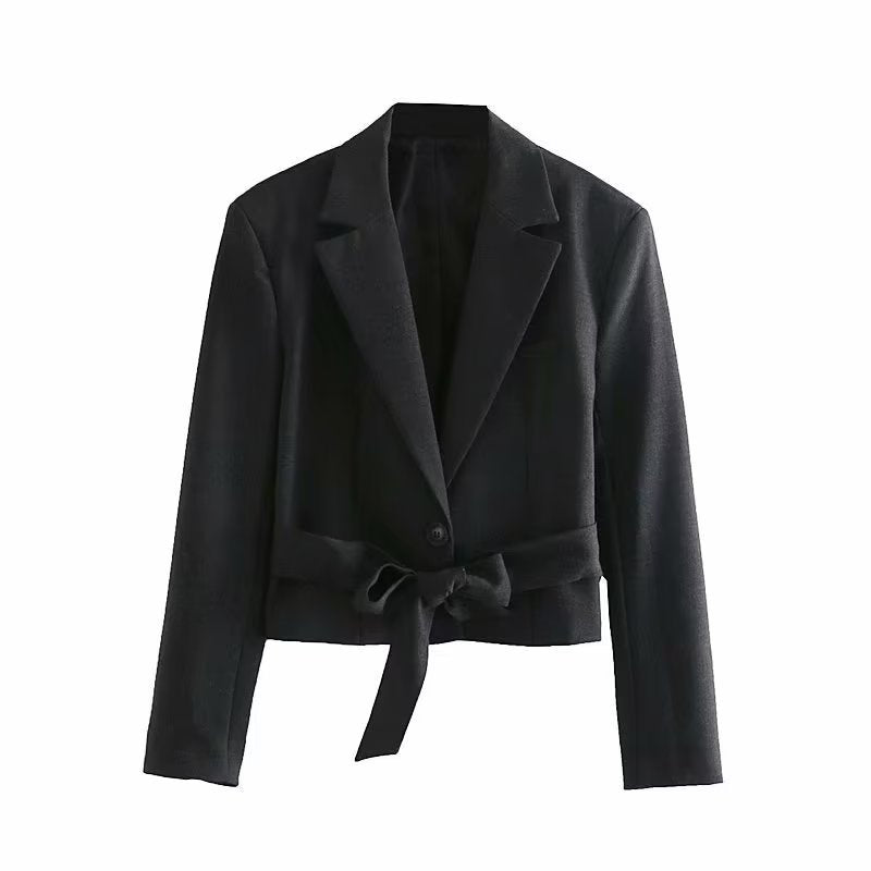 Damen taillierte Blazerjacke mit modernem Schnitt und Bindegürtel R&B