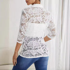 Damen Eleganter Spitzenblazer mit transparenten Ärmeln R&B