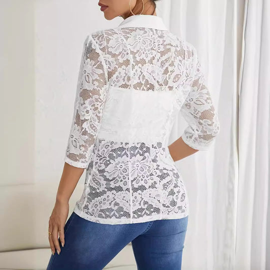 Damen Eleganter Spitzenblazer mit transparenten Ärmeln R&B
