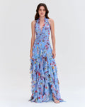 Damen Romantisches Maxi-Party Kleid mit voluminösen Rüschendetails EB