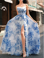 Damen Maxikleid mit schwingendem Rock und floralem Muster EB