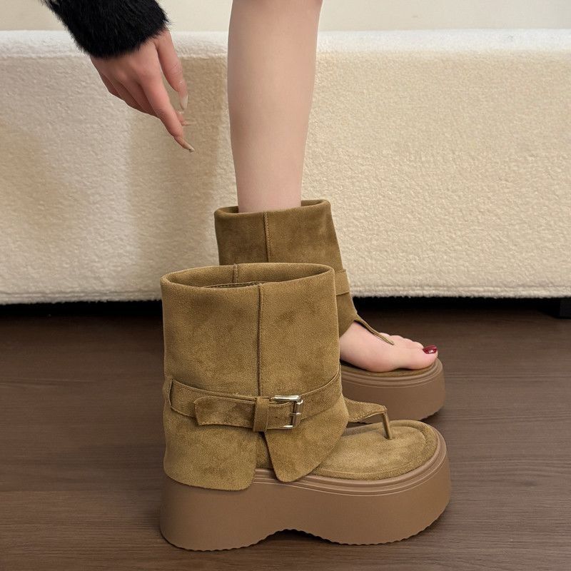 Damen Plateau-Stiefel mit geschwungenem Riemendesign R&B