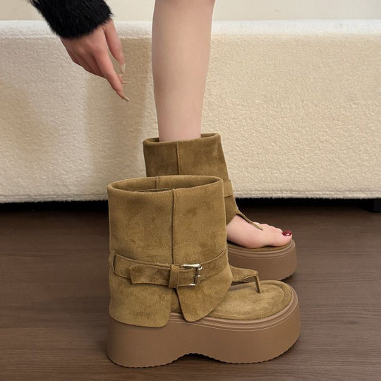 Damen Plateau-Stiefel mit geschwungenem Riemendesign R&B