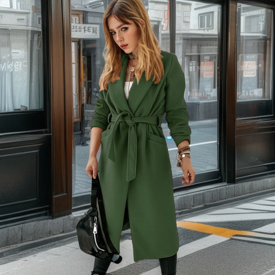 Damen eleganter Trenchcoat mit Gürtel und praktischen Taschen R&B
