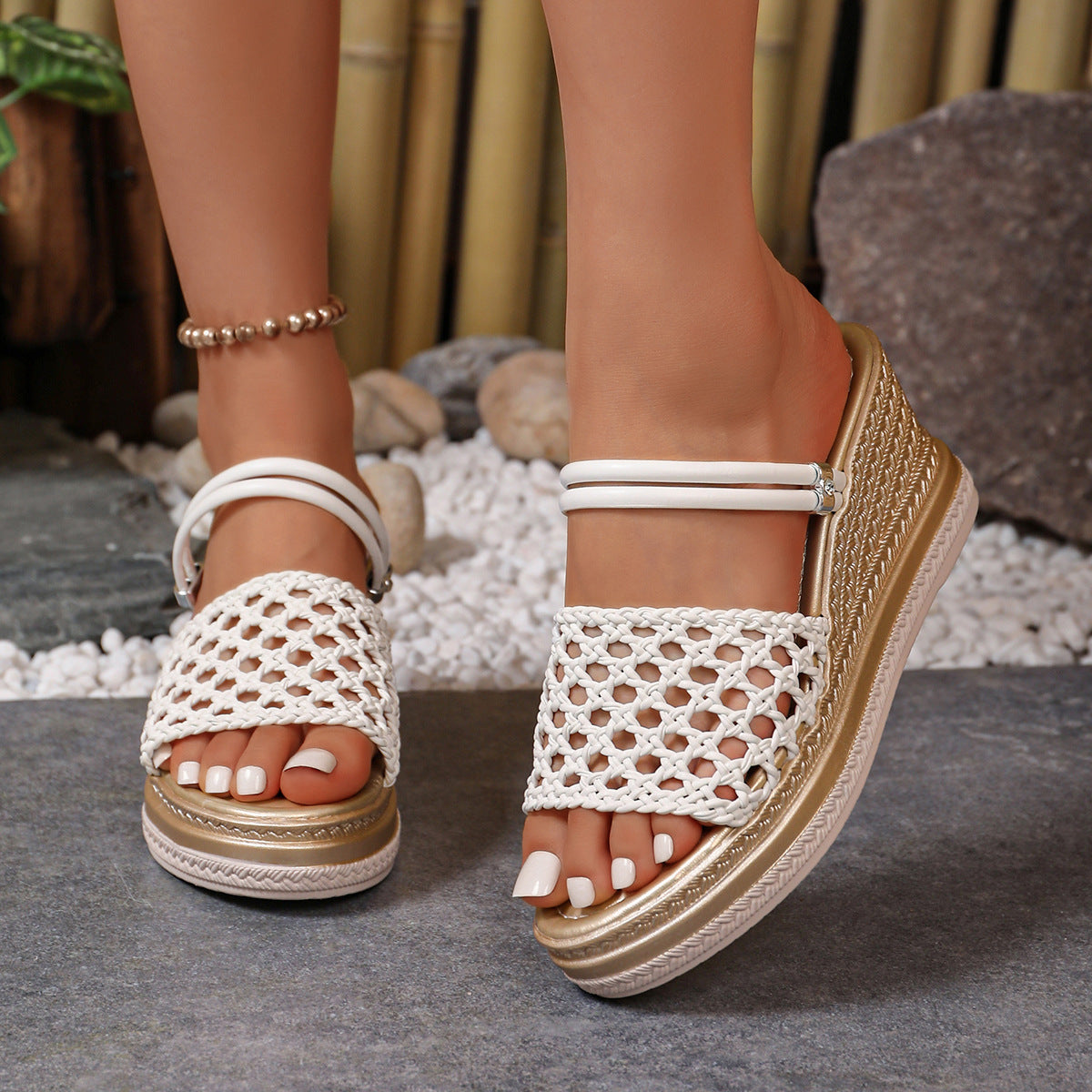 Damen modische Keil-Sandalen mit Netzdesign R&B