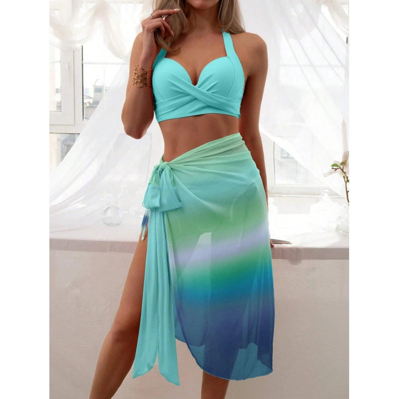 Damen Badeanzug-Set mit farbenfrohem Wickelrock und komfortablem Oberteil R&B