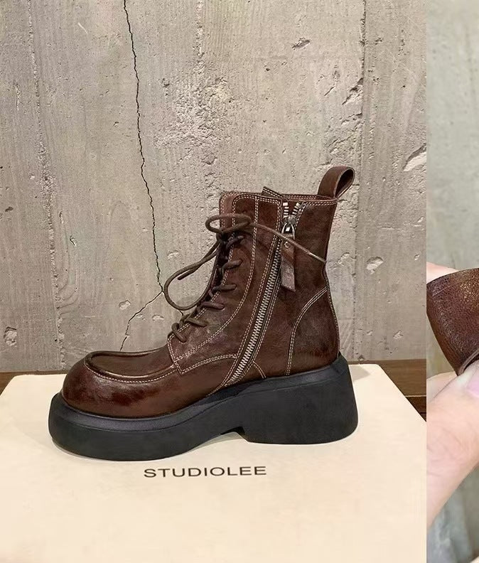 Damen Schnürstiefel mit robustem Blockabsatz und wärmendem Innenfutter R&B