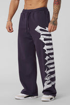 Herren nan weite Sweathose aus angerautem Fleece mit seitlichem Vintage-Print und Kordelbund R&B