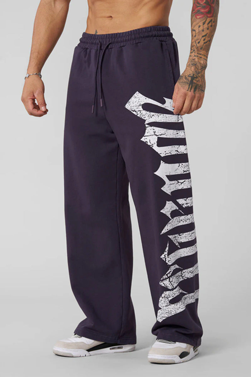 Herren nan weite Sweathose aus angerautem Fleece mit seitlichem Vintage-Print und Kordelbund R&B
