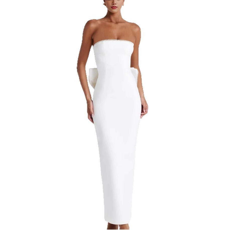 Damen Elegantes figurbetontes Maxikleid mit schulterfreiem Design und modischen Rüschendetails R&B