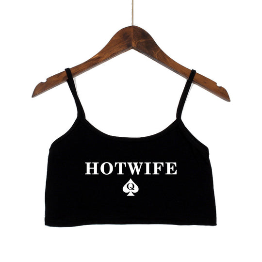 Damen Crop-Top mit modernen Schriftzügen und verstellbaren Trägern R&B