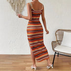 Damen Maxikleid mit auffälligem geometrischem Muster und seitlichem Schlitz R&B