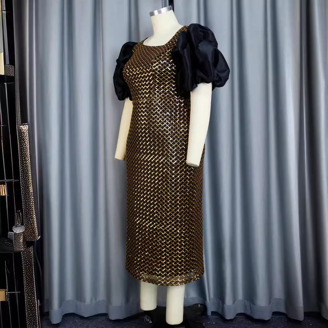 Damen Abendkleid mit strukturiertem Oberteil und voluminösen Puffärmeln R&B