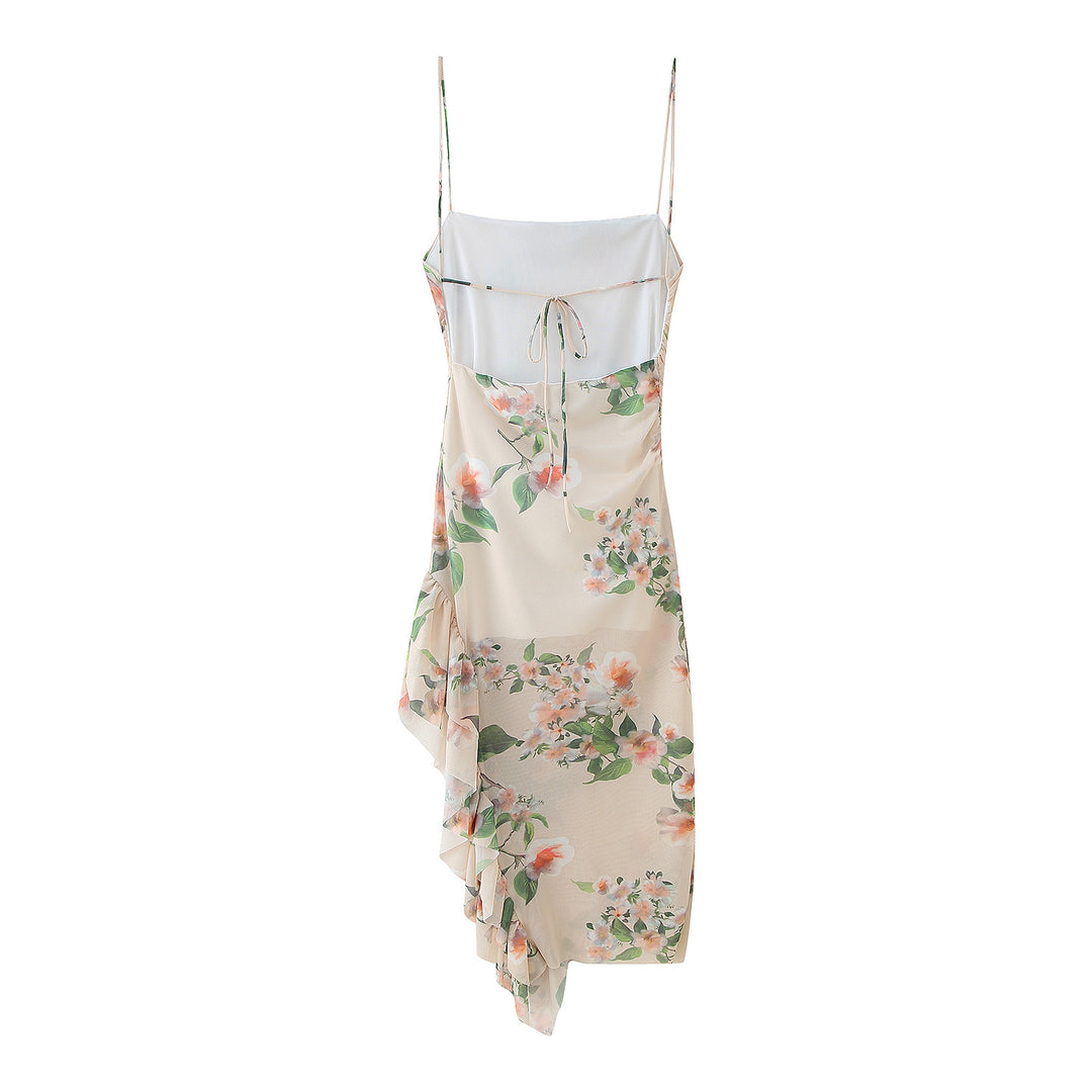 Damen Maxikleid mit floralem Rüschendetail und asymmetrischem Saum R&B