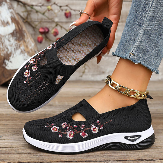 Damen Bequeme Slip-On Sneakers mit floralem Stickerei R&B