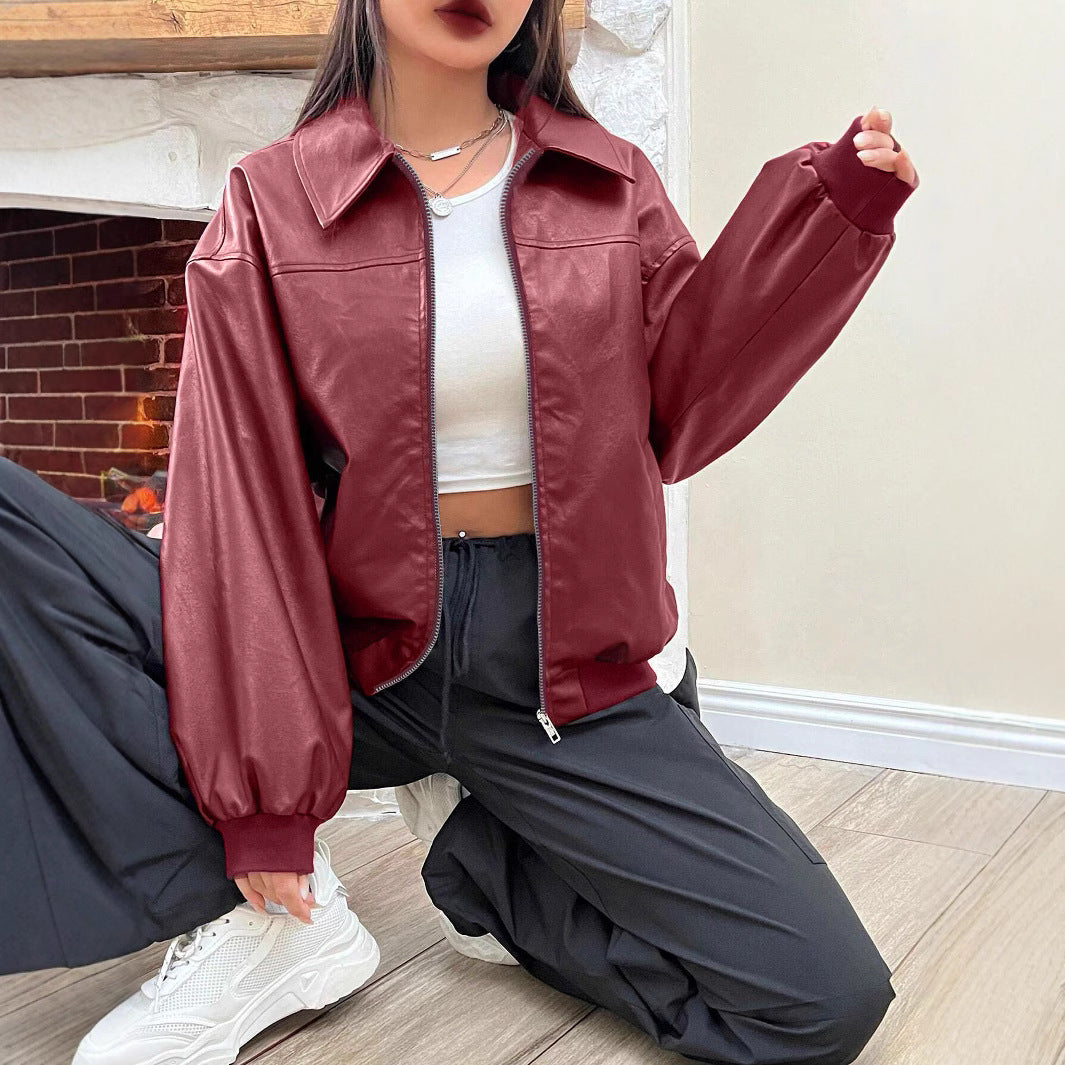 Damen Trendige Oversize-Jacke mit voluminösen Ärmeln und Reißverschluss R&B