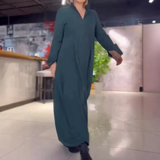 Damen nan weites Maxikleid mit Seitenschlitzen und Eingrifftaschen R&B