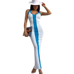 Damen figurbetontes Maxikleid mit grafischem Design R&B