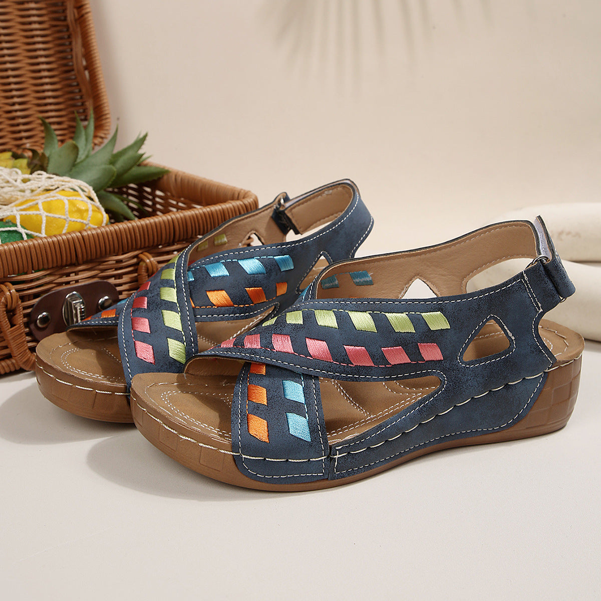 Damen offene Freizeit-Sandalen mit kunstvollem Flechtmuster R&B
