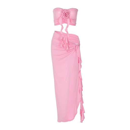 Damen Sexy Wickelkleid mit gerafftem Oberteil und hohem Schlitz R&B