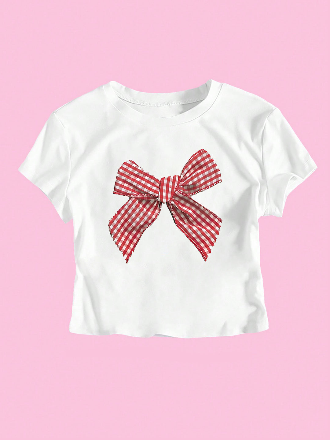 Damen Crop-T-Shirt mit verspieltem Karoband-Motiv und lässigem Schnitt R&B