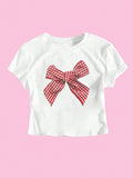 Damen Crop-T-Shirt mit verspieltem Karoband-Motiv und lässigem Schnitt R&B