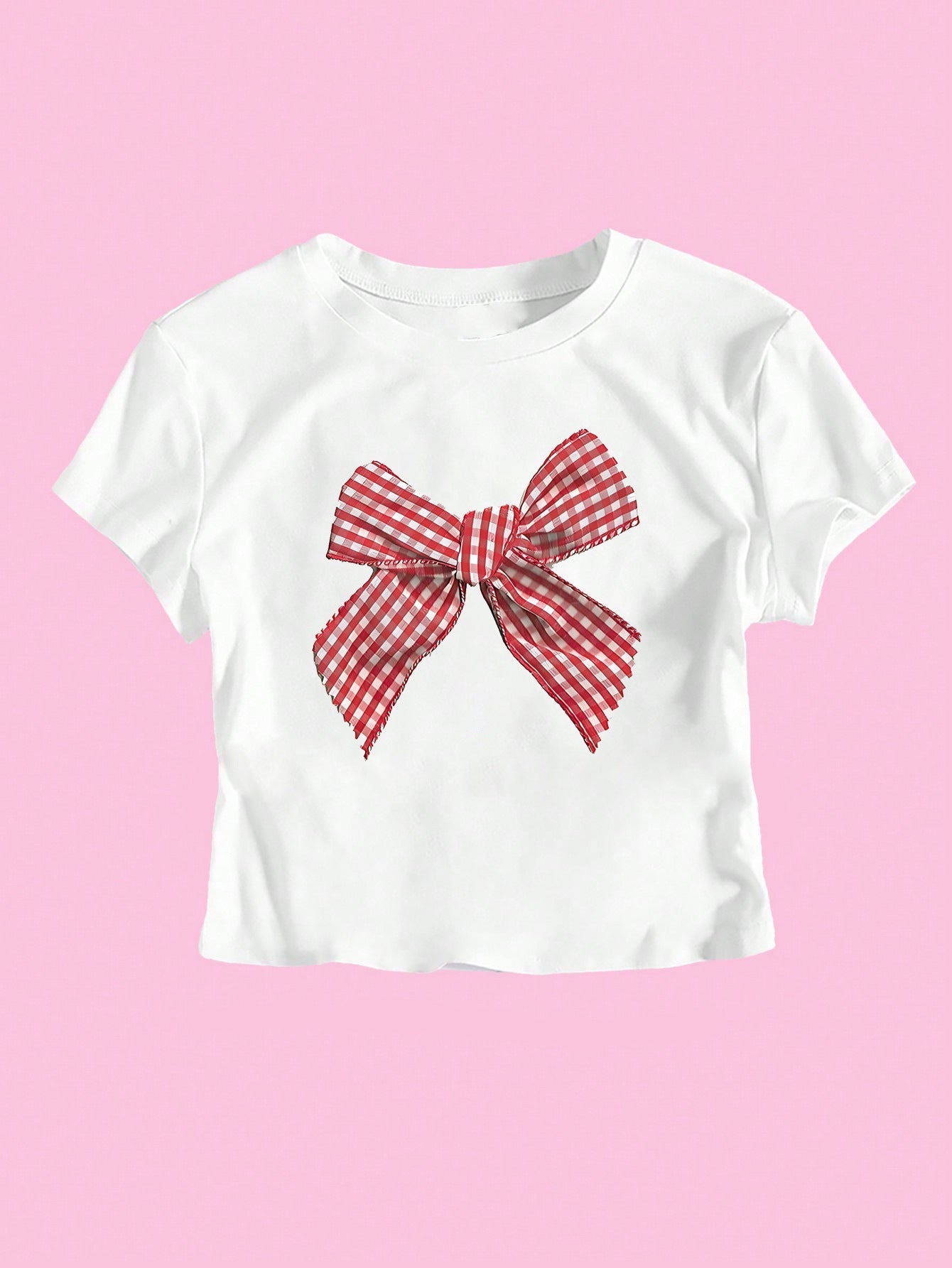 Damen Crop-T-Shirt mit verspieltem Karoband-Motiv und lässigem Schnitt R&B