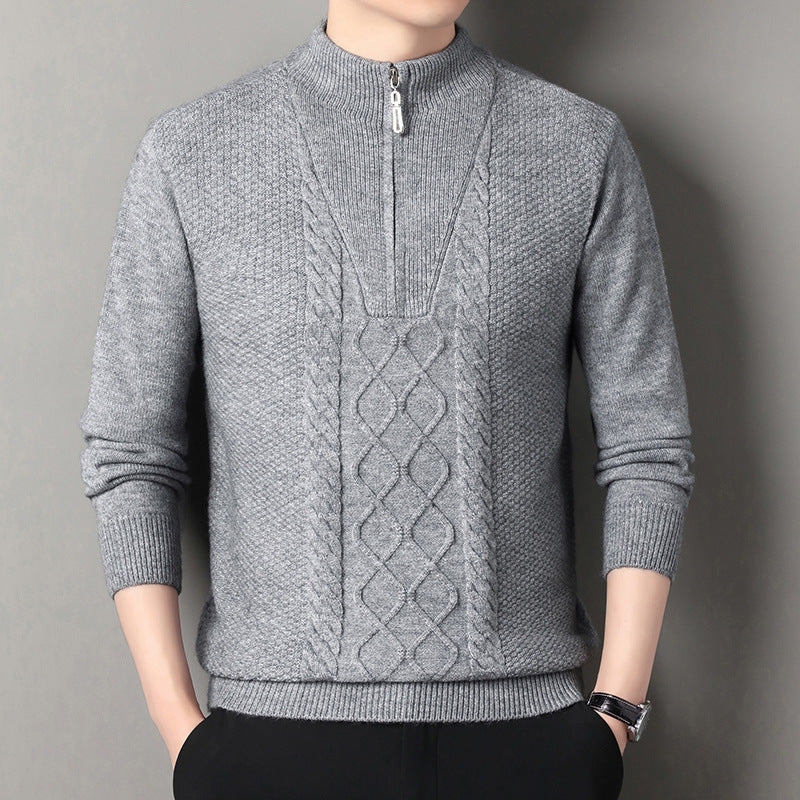 Herren Strickpullover mit hochabschließendem Kragen und durchgehendem Reißverschluss