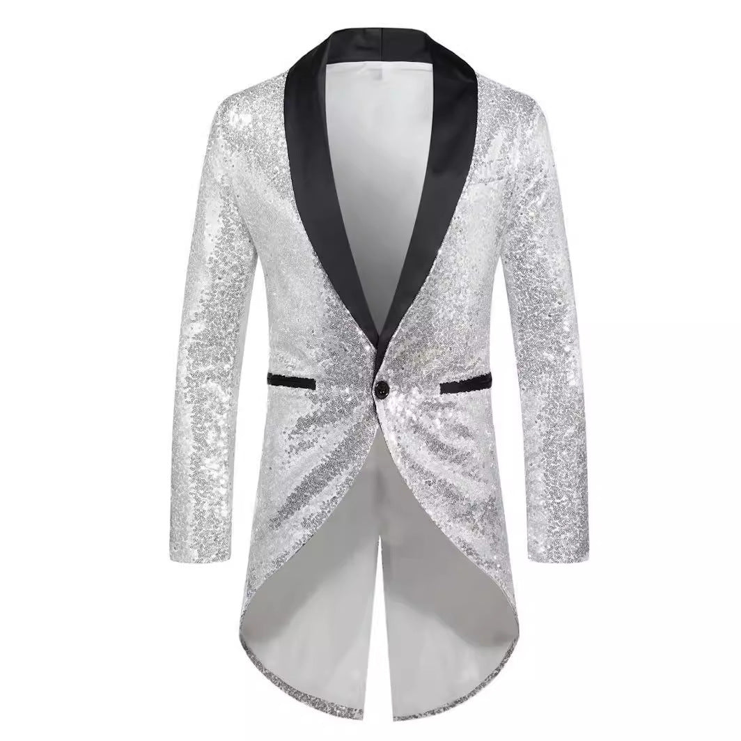 Herren Glitzernder Anzugblazer mit elegantem Schalkragen R&B