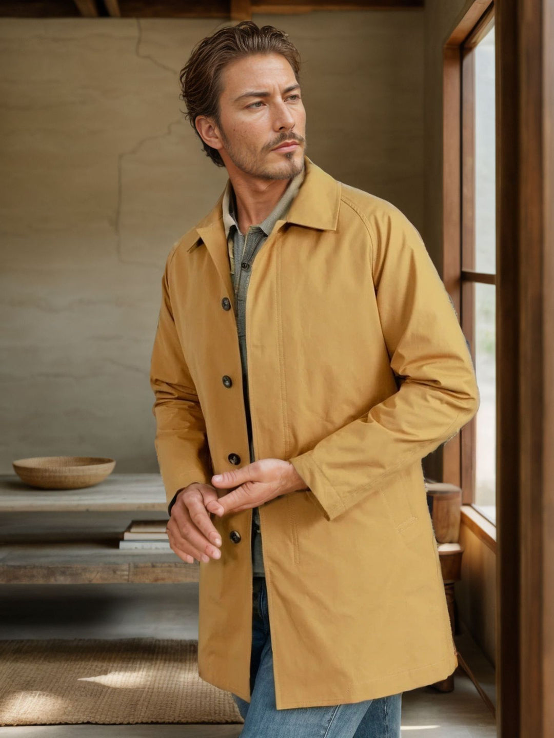 Herren lässige Übergangsjacke mit knopfbarem Kragen R&B